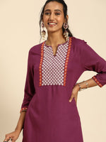Thumbnail for All About You Women Purple Ethnic Motifs Yoke Design Regular Thread Work Kurta with Trousers - Distacart