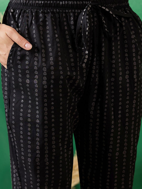 Sangria Notch Neck Printed Pure Cotton Kurta With Trousers & Dupatta