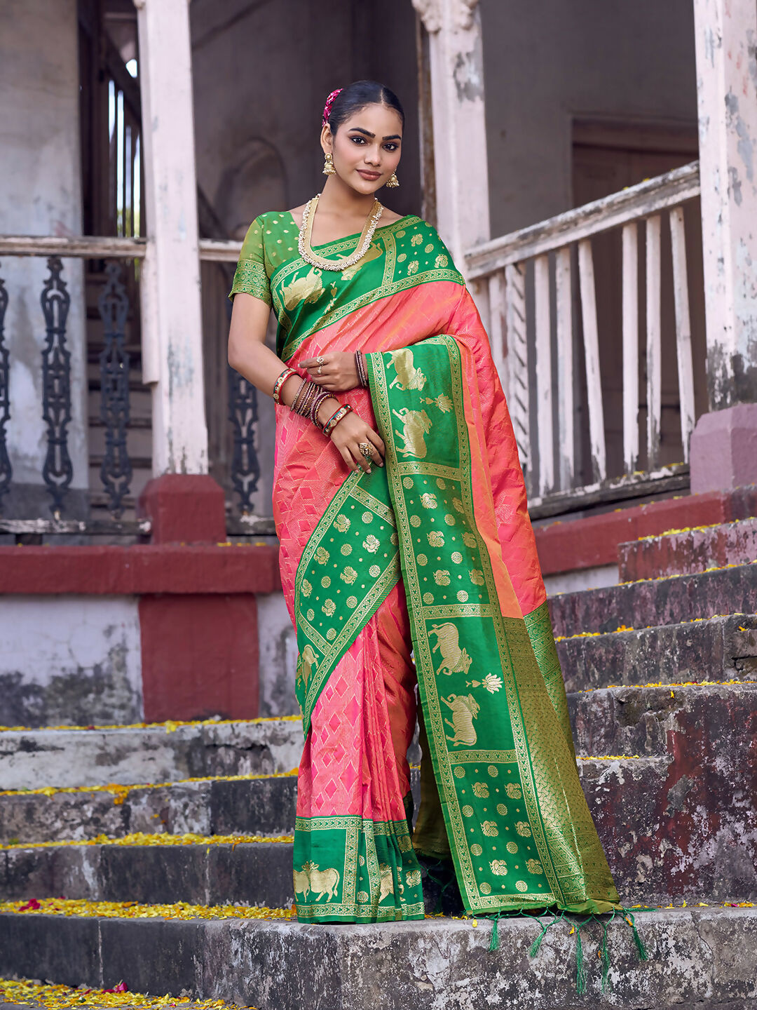 Shree Shyam Fashion Peach Soft Silk Saree - Distacart