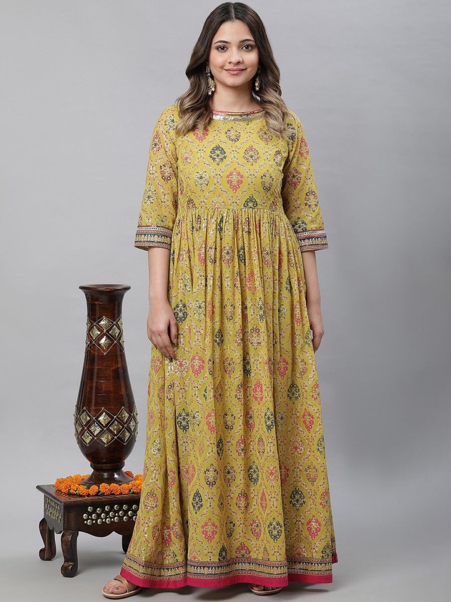 AURELIA Ethnic Motifs Printed Sequinned Maxi Ethnic Dress