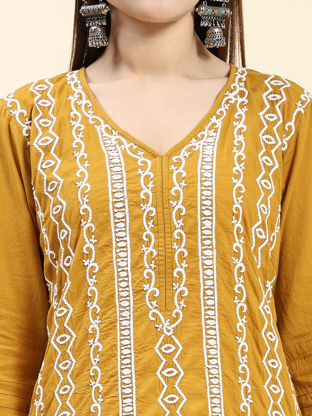 HOUSE OF KARI Ethnic Motifs Embroidered Chikankari Cotton Kurta - Distacart