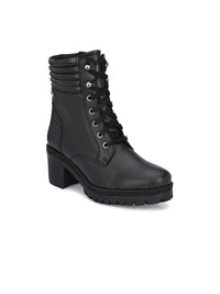 Thumbnail for Delize Black High-Top Block Heeled Boots
