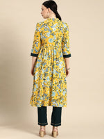 Thumbnail for All About You Women Yellow Floral Print Regular Kurta with Trousers - Distacart