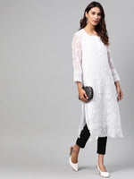 Thumbnail for ADA Women White & Black Chikankari Embroidered Sustainable Handloom Kurta with Trousers & Inner - Distacart