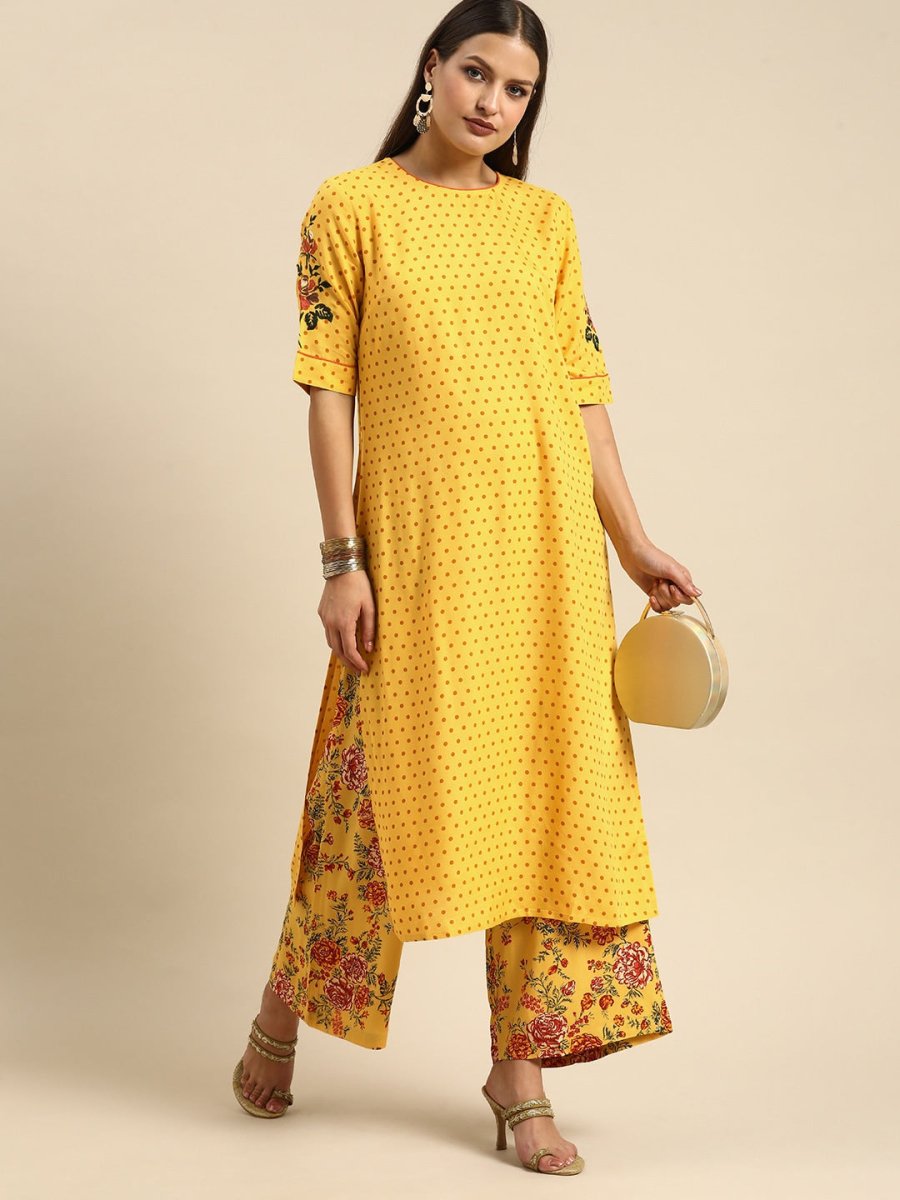 All About You Women Yellow Printed Kurta with Palazzos - Distacart