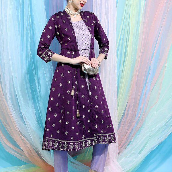 Vishudh Women Ethnic Motifs Printed Empire Kurta with Trousers & Jacket - Distacart