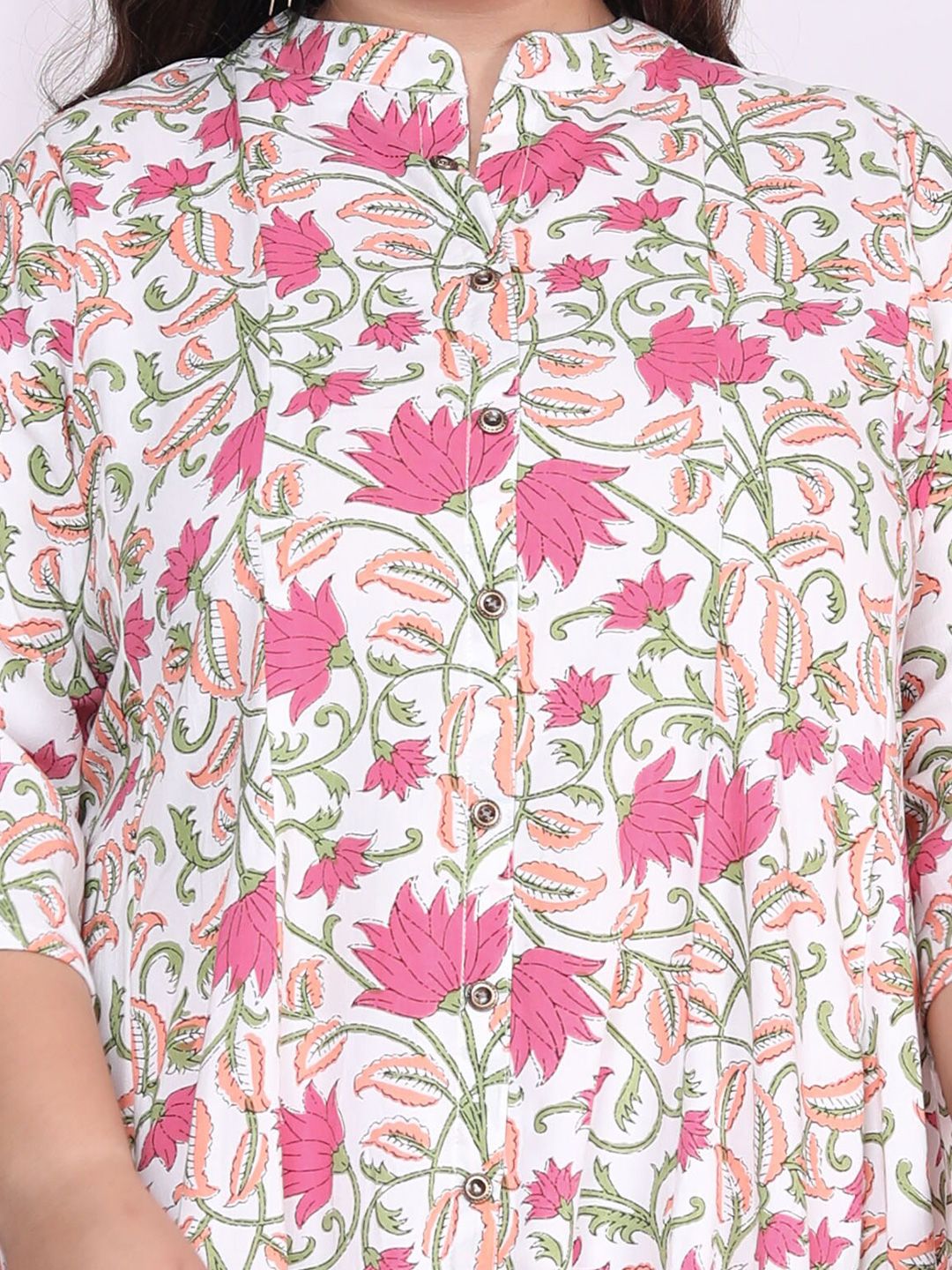 Swasti Floral Printed Mandarin Collar A-Line Maxi Ethnic Dress - Distacart