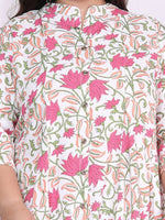 Thumbnail for Swasti Floral Printed Mandarin Collar A-Line Maxi Ethnic Dress