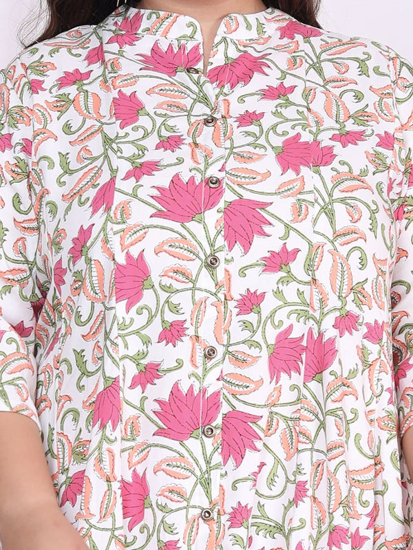 Swasti Floral Printed Mandarin Collar A-Line Maxi Ethnic Dress