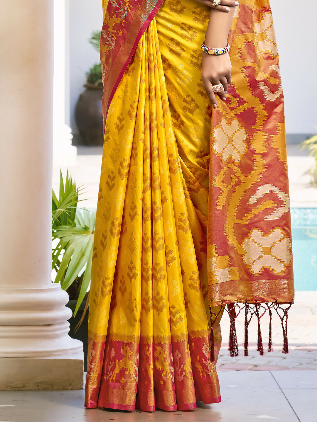 Astita Pochampalli Silk Yellow Saree