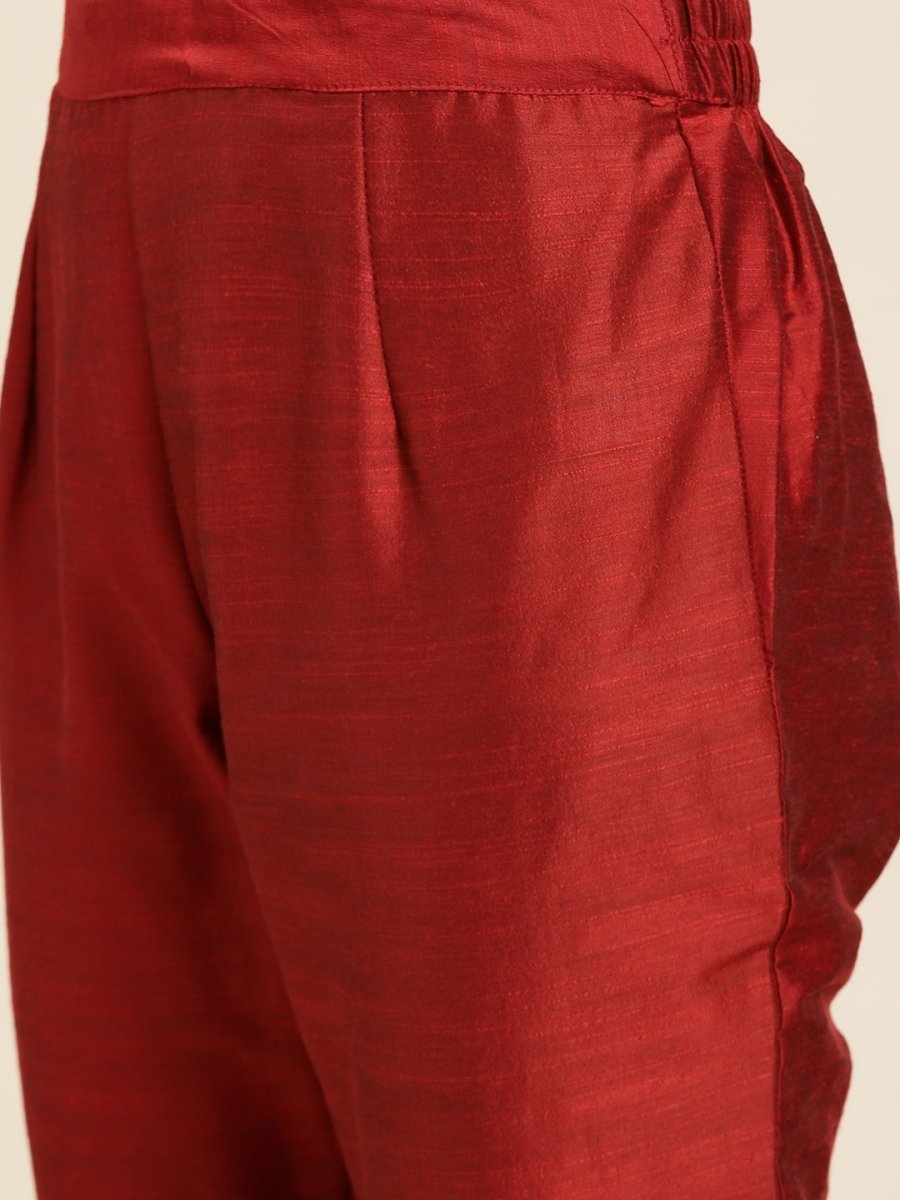 All About You Women Maroon & Golden Embroidered Regular Kurta with Trousers & Dupatta - Distacart