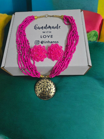 Inhanns All-Day Statement Beaded Necklace Set - Pink - Distacart