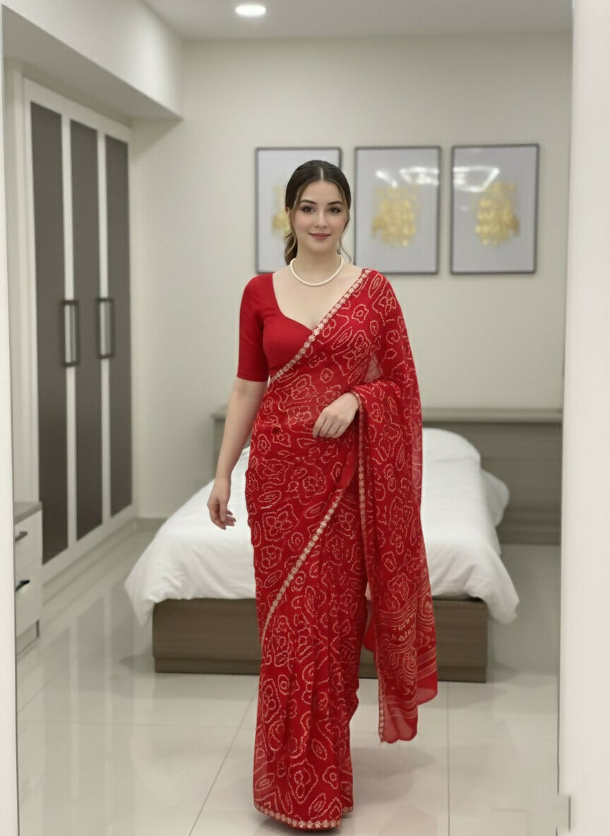 Teeya Creation Womens New Simply Daily Wear Georgette Saree-Red - Dista