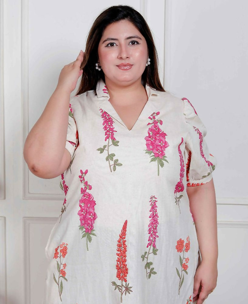Miravan Plus Size Womens Off White Flower Printed Cotton Flex Maxi Dress - Distacart