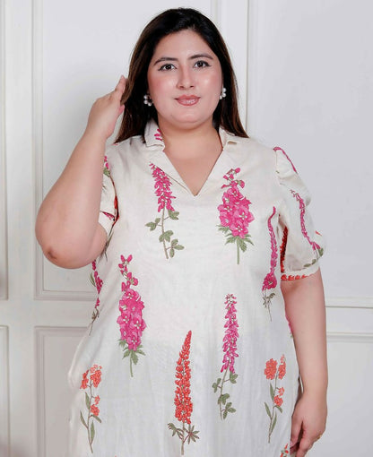 Miravan Plus Size Womens Off White Flower Printed Cotton Flex Maxi Dress - Distacart
