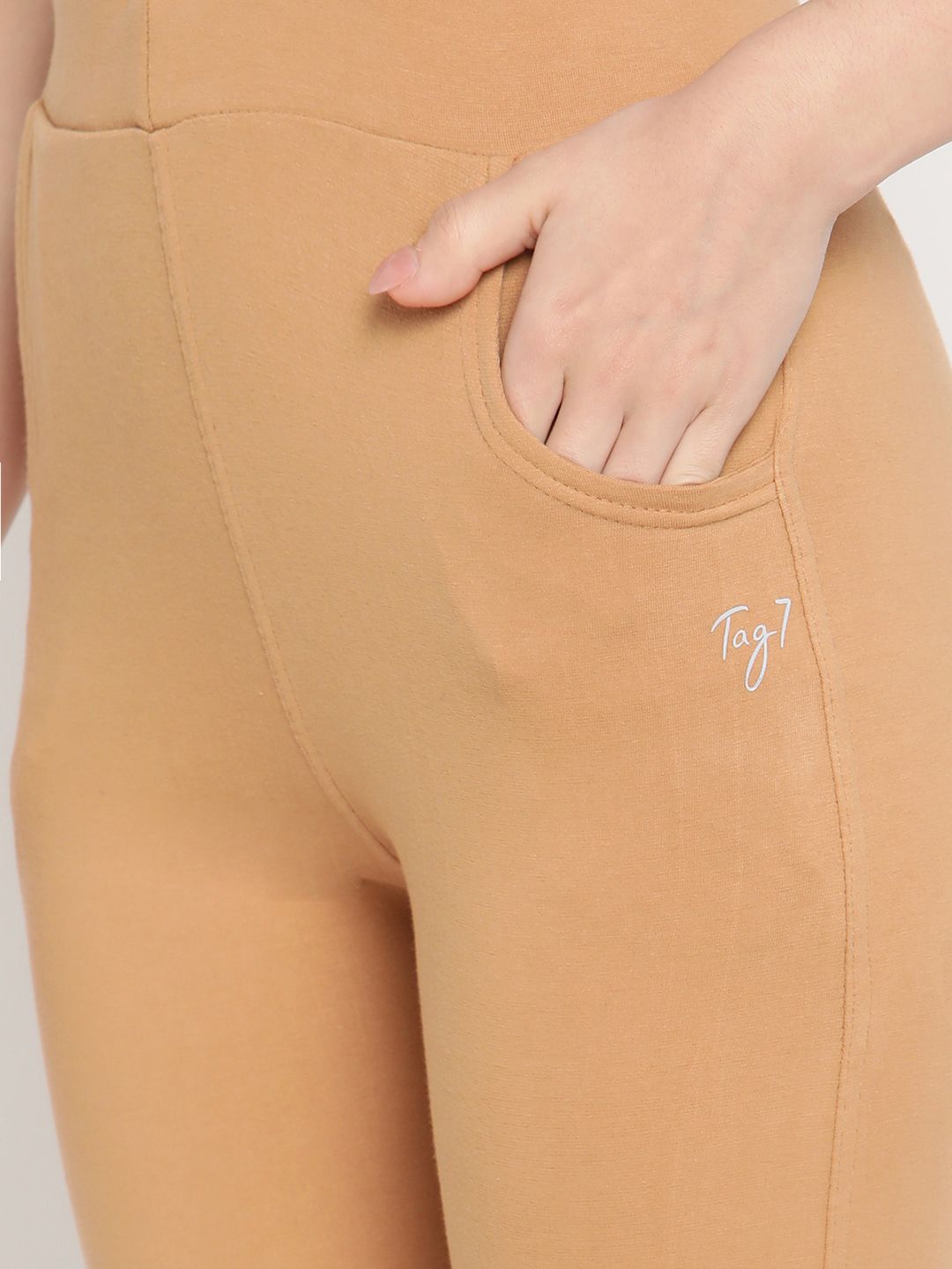 TAG 7 Set Of 2 Beige & Orange Solid Leggings - Distacart