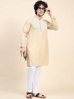 Thumbnail for HOUSE OF KARI Ethnic Motifs Yoke Design Mandarin Collar Chikankari Pure Cotton Kurta - Distacart
