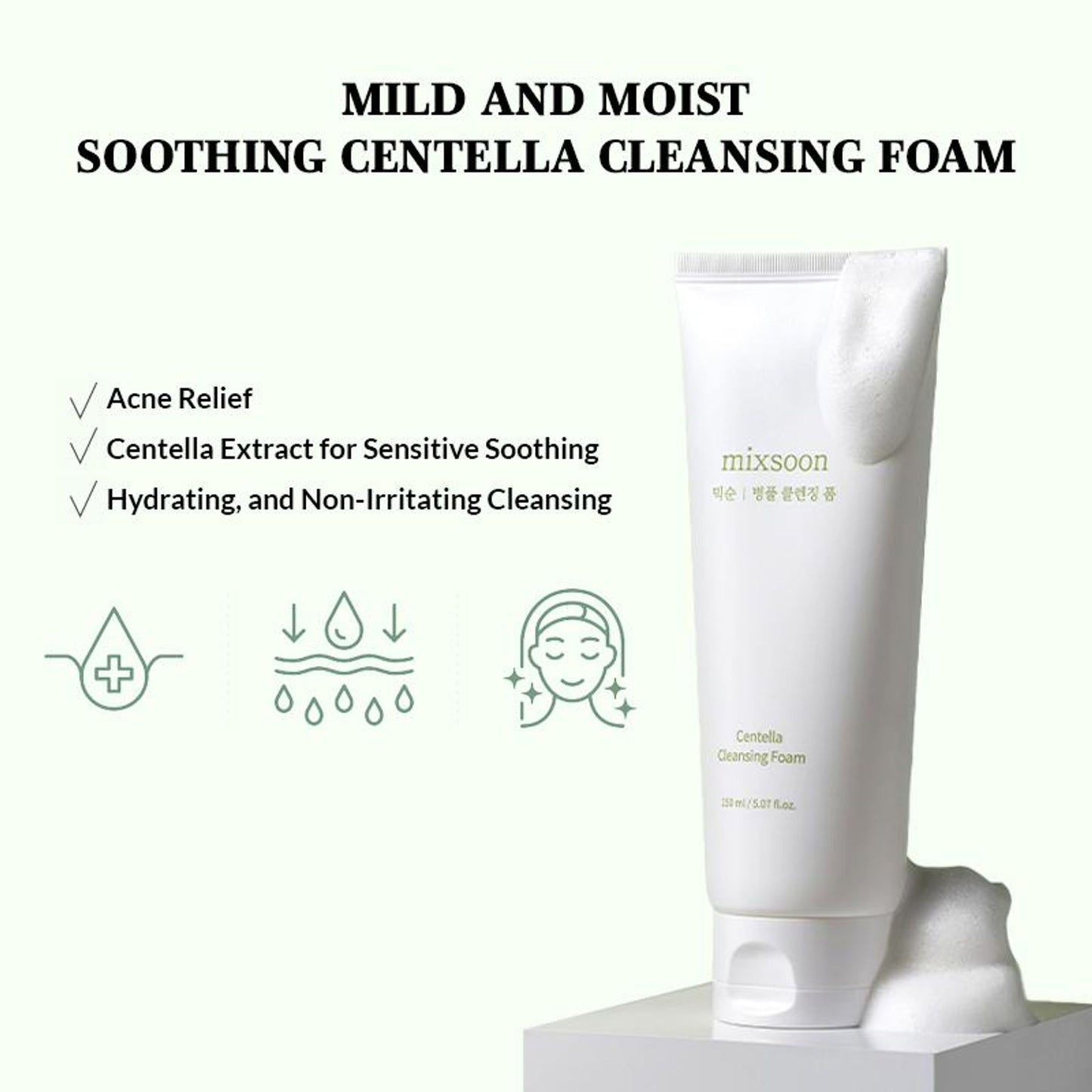 Mixsoon Centella Cleansing Foam, Gentle Face Wash for Redness & Acne-Prone Sensitive Skin - Distacart
