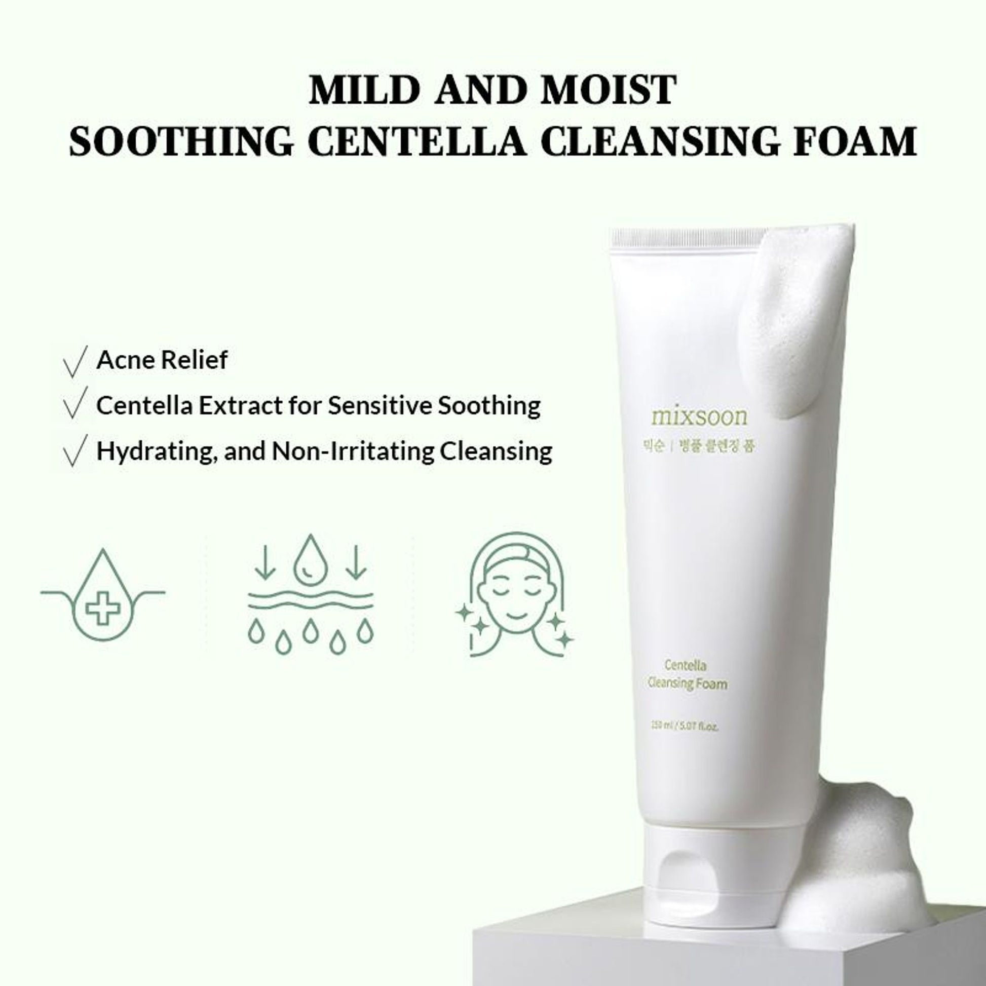 Mixsoon Centella Cleansing Foam, Gentle Face Wash for Redness & Acne-Prone Sensitive Skin - Distacart
