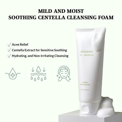 Mixsoon Centella Cleansing Foam, Gentle Face Wash for Redness & Acne-Prone Sensitive Skin - Distacart