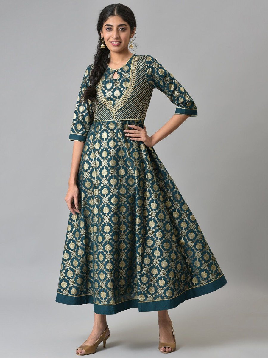 Buy AURELIA Green Ethnic Motifs Cotton Maxi Dress Online At Low Price Buy AURELIA Green Ethnic Motifs Cotton Maxi Dress Online At Low Price