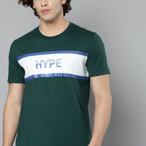 Alcis Men Green & White Typography Printed Slim Fit T-shirt - Distacart