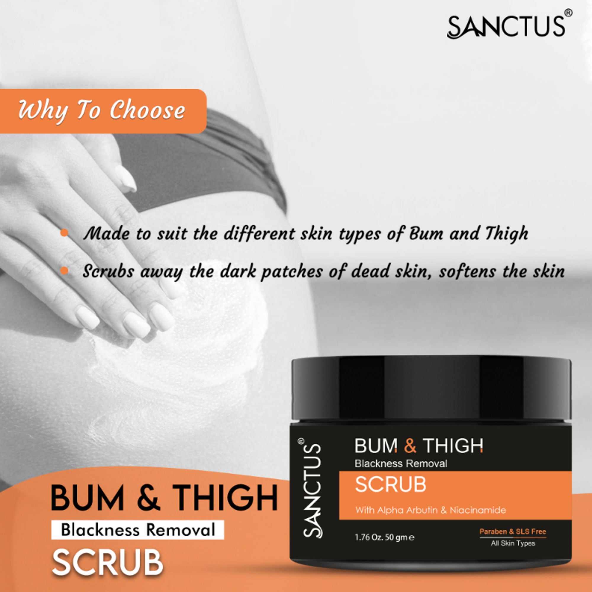 SANCTUS Bum & Thigh Skin Whitening Scrub - Distacart