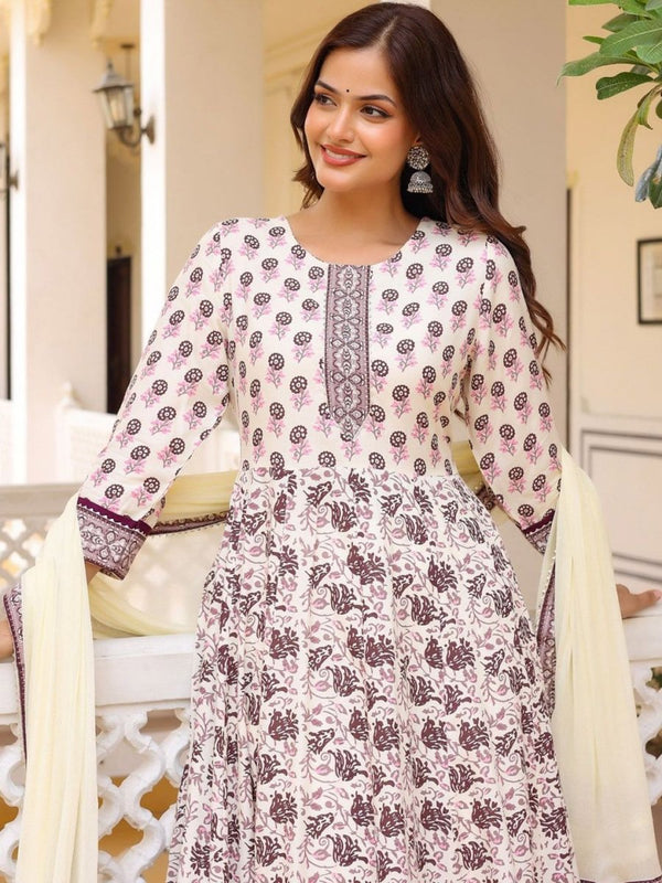 Anouk Floral Printed Round Neck Anarkali Kurta With Trousers & Dupatta