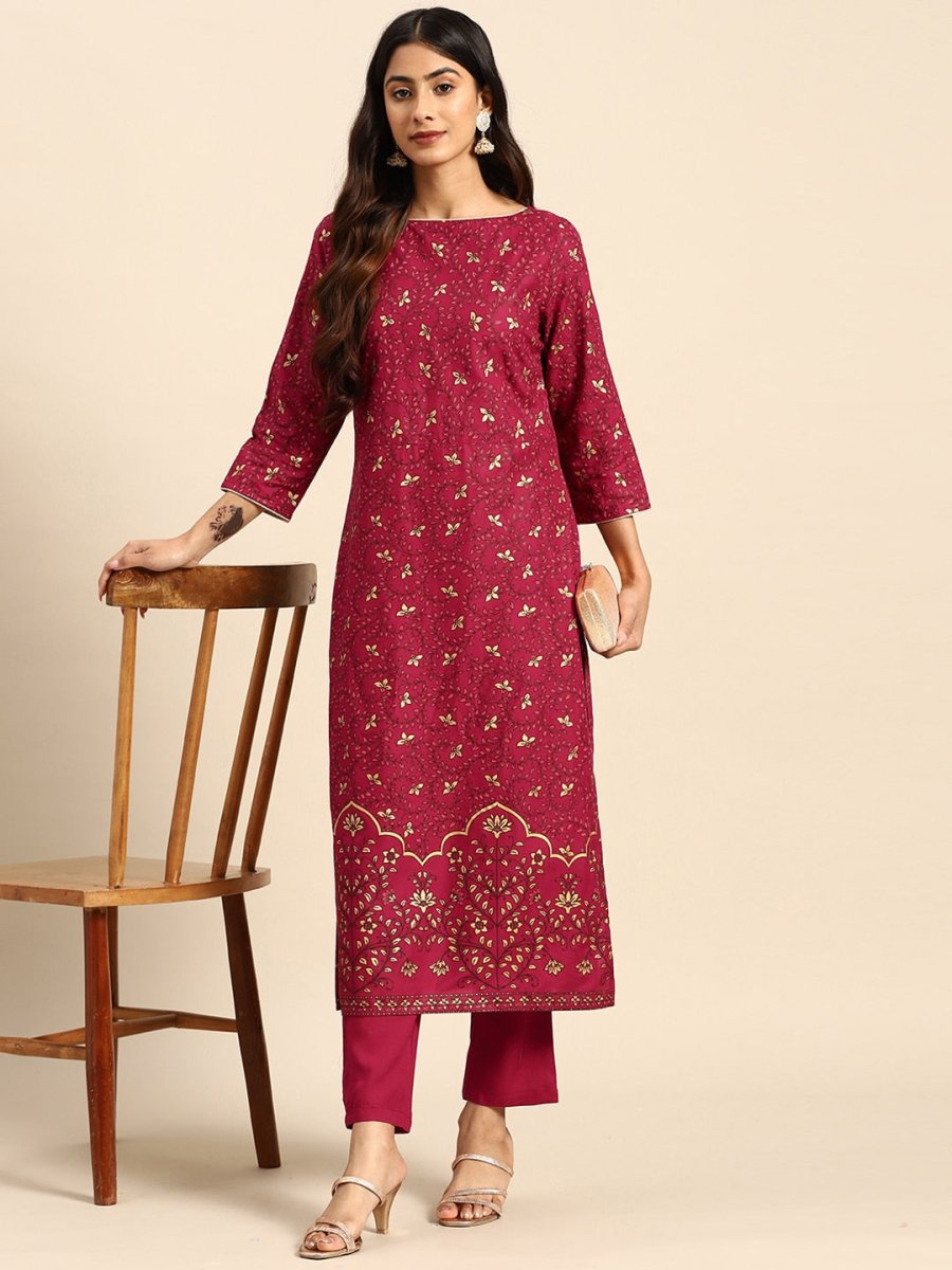 All About You Ethnic Motifs Printed Regular Kurta with Trousers - Distacart