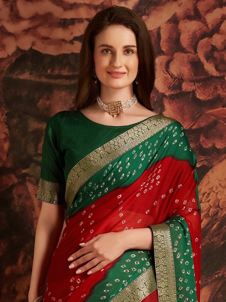 Anouk Bandhani Printed Zari Pure Chiffon Saree - Distacart
