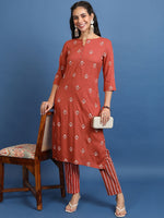 Thumbnail for Vishudh Rust Orange Ethnic Motifs Printed Regular Kurta With Trousers