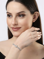 Thumbnail for NVR Women Silver-Plated Handcrafted American Diamond Link Bracelet - Distacart