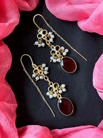 Thumbnail for Joban Fashion Women Maroon Glass Cut Stone Beaded Earring - Distacart