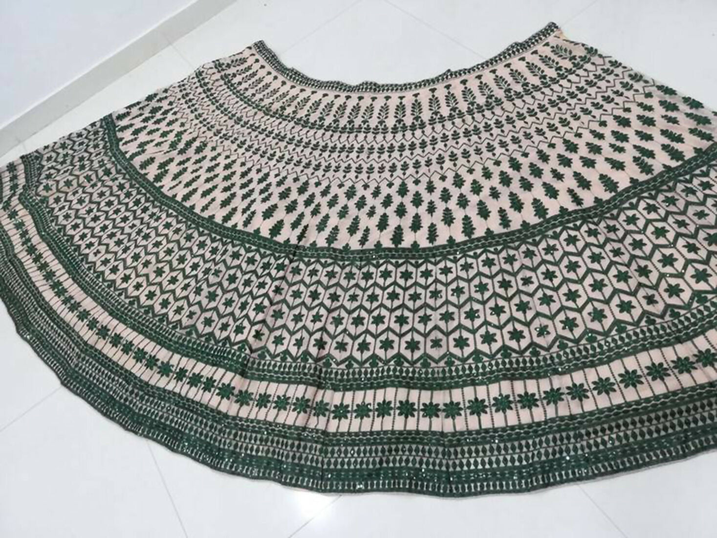Jyoti Fashion Teal Green & Cream 3mm with Thread Embroidery Georgette Lehenga Choli with Dupatta - Distacart