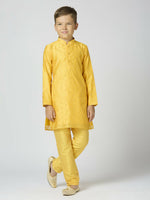 Thumbnail for Joban Fashion Kids Island Full Sleeves Chanderi Kurta, Pyjama Set with Traditional Butta Work - Yellow - Distacart