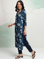Thumbnail for Vishudh Floral Printed V-Neck Cotton Straight Kurta