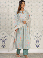 Thumbnail for Ode by House of Pataudi Floral Printed Anarkali Kurta with Trousers & With Dupatta - Distacart