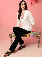 Thumbnail for Anouk White Floral Yoke Design Thread Work Straight Kurta