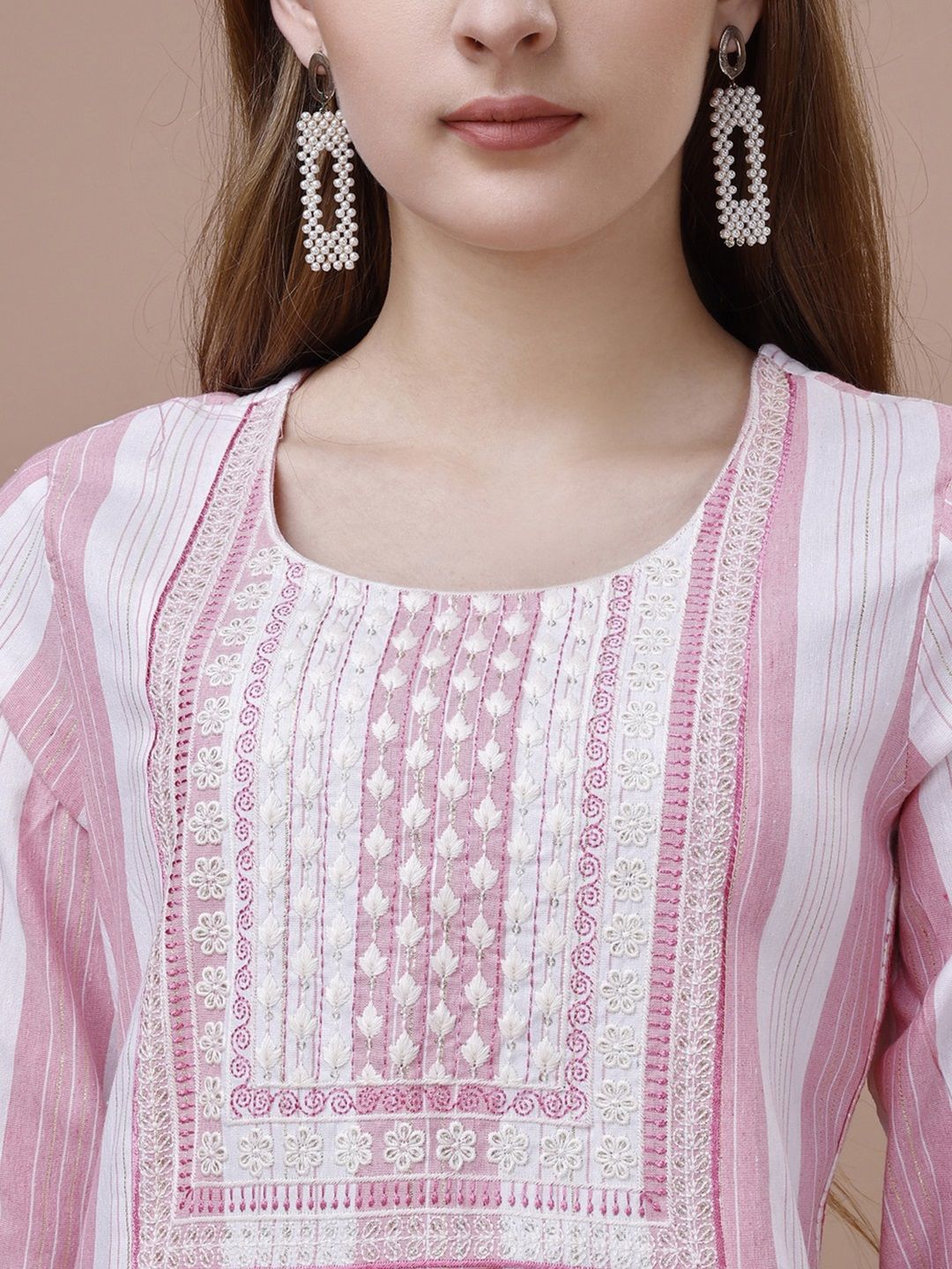 Ode by House of Pataudi Pink Ethnic Motifs Striped Kurta - Distacart