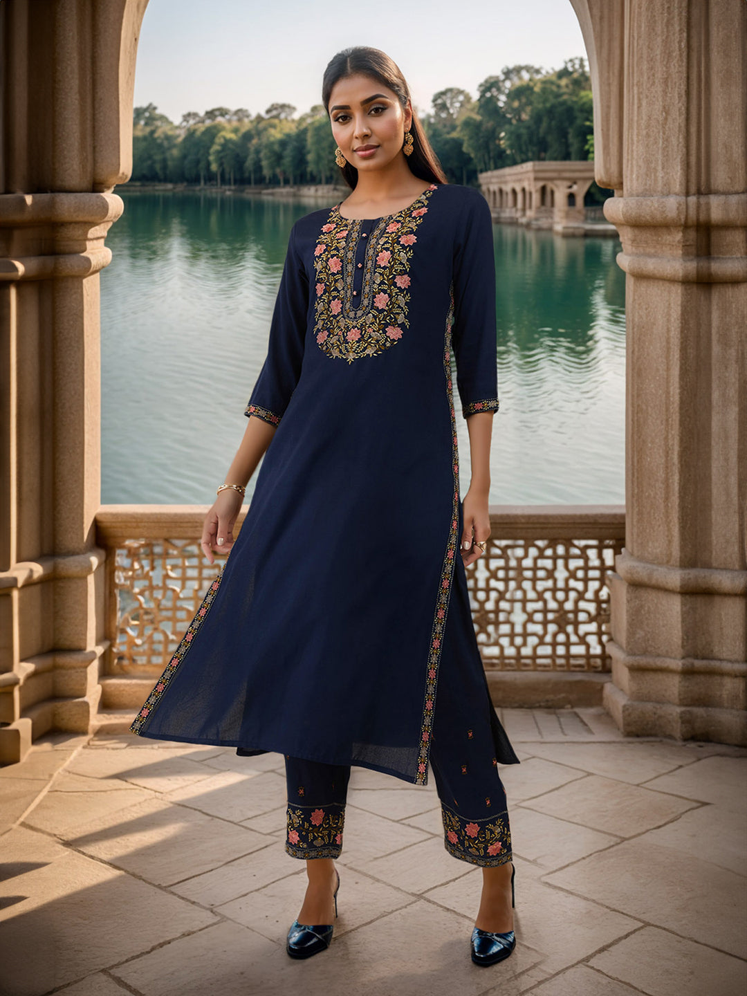 Soch Women Floral Embroidered Kurta With Trousers - Distacart