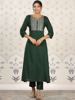Thumbnail for Ode by House of Pataudi Yoke Design Embroidered Kurta with Trousers - Distacart