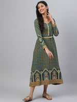 Thumbnail for AURELIA Green Ethnic Motifs Ethnic A-Line Midi Dress