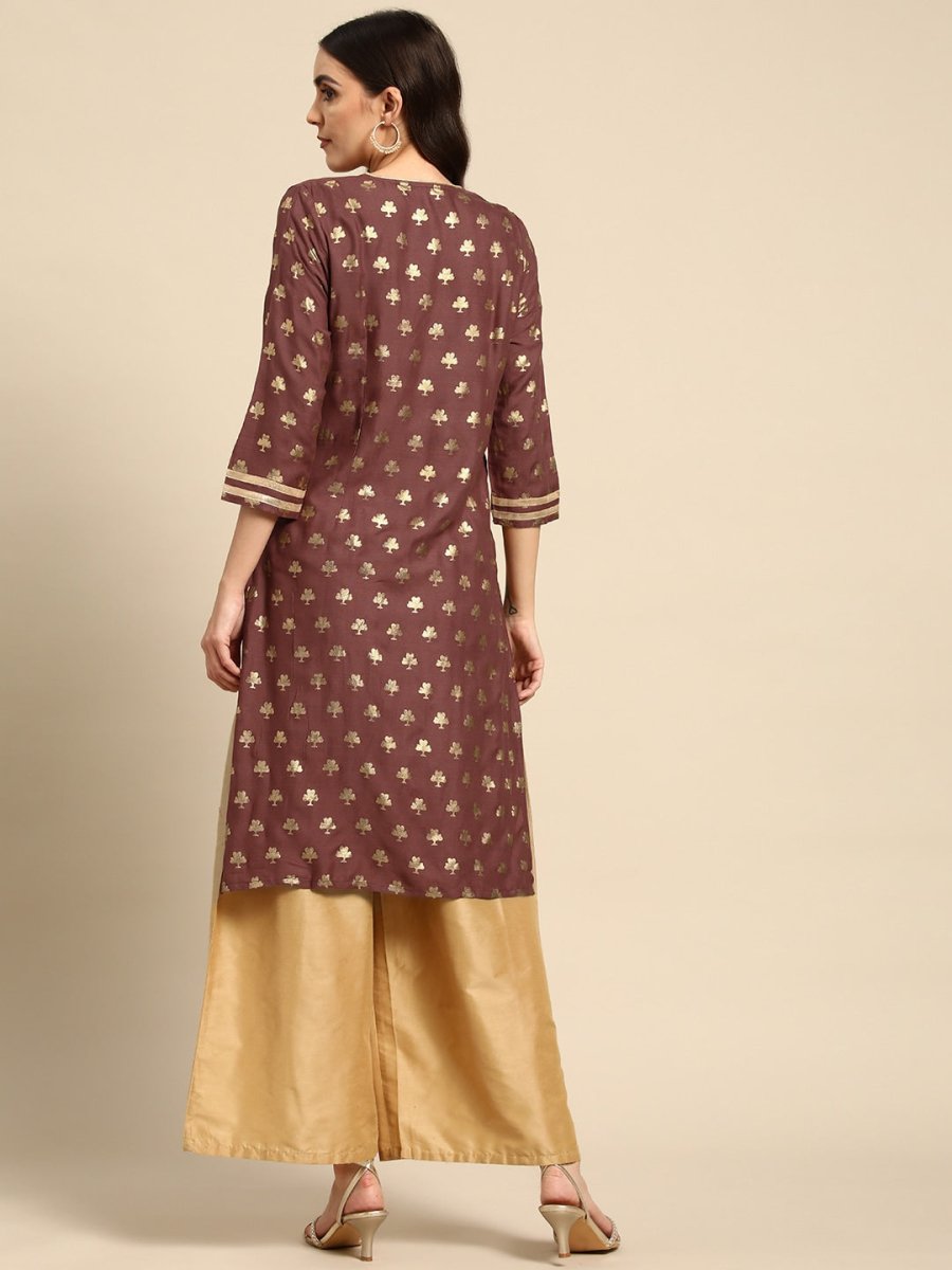 All About You Women Brown & Golden Ethnic Motifs Printed Gotta Patti Kurta - Distacart
