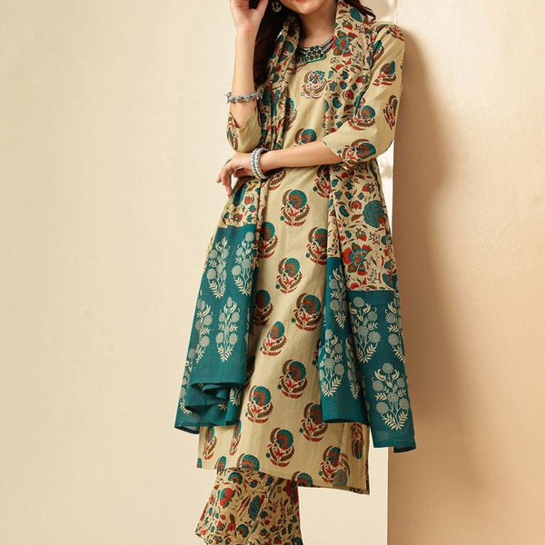 Anouk Ethnic Motifs Printed Regular Pure Cotton Kurta With Trousers & Dupatta - Distacart