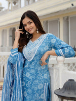 Thumbnail for Anouk Floral Embroidered Regular Mirror Work Pure Cotton Kurta with Patiala & Dupatta