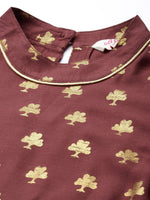 Thumbnail for All About You Women Brown Ethnic Motifs Printed Pure Cotton Kurta with Trousers - Distacart