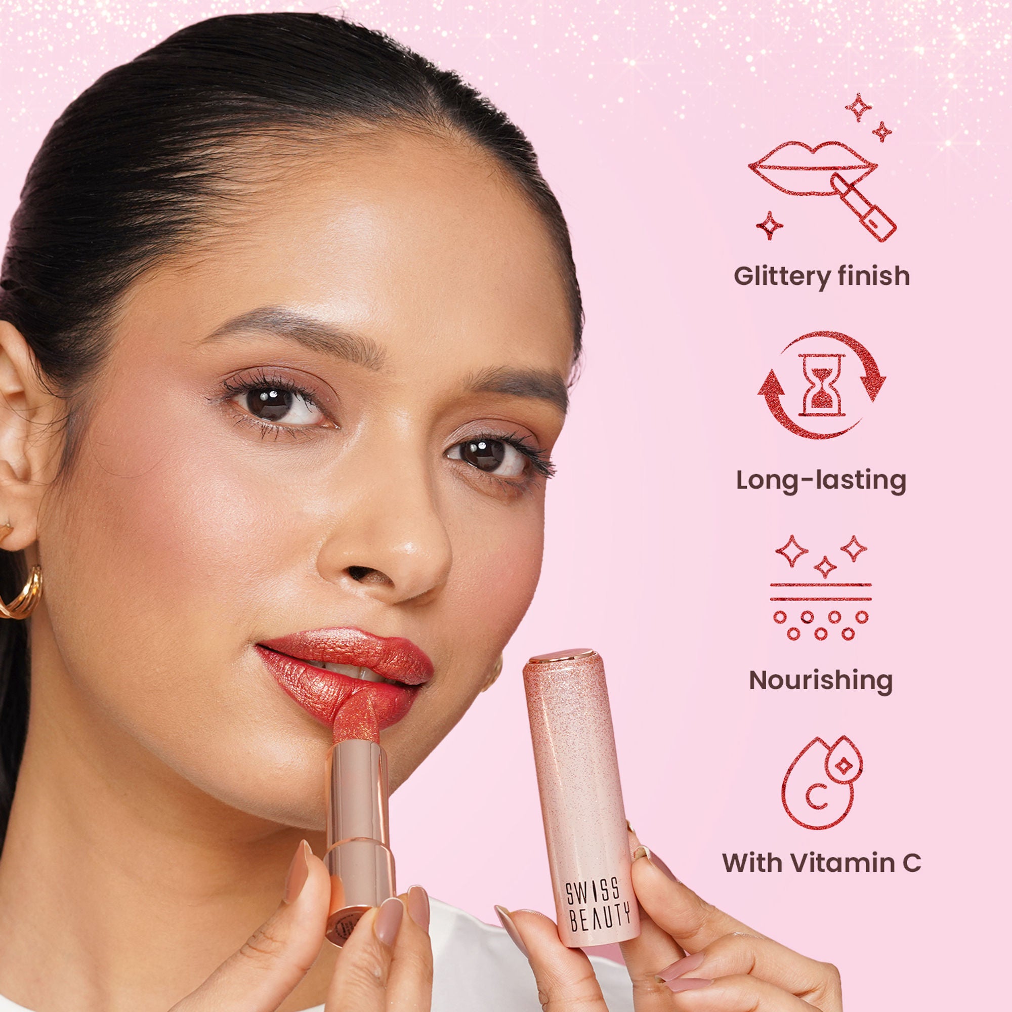 Swiss Beauty More Than Glitter Lipstick - 3 Glimmer Coral - Distacart