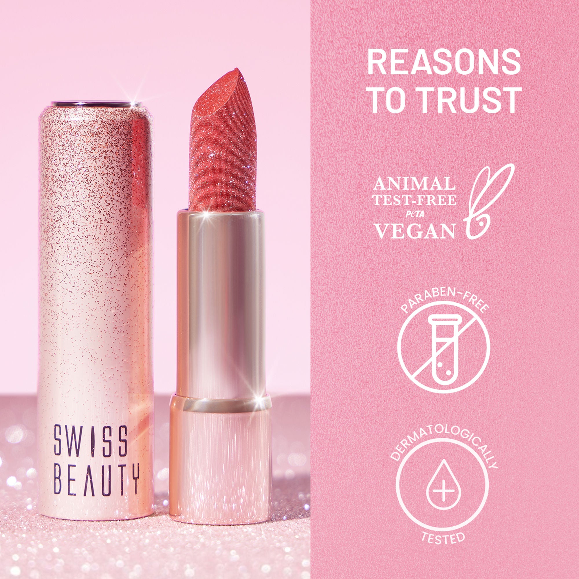Swiss Beauty More Than Glitter Lipstick - 3 Glimmer Coral - Distacart