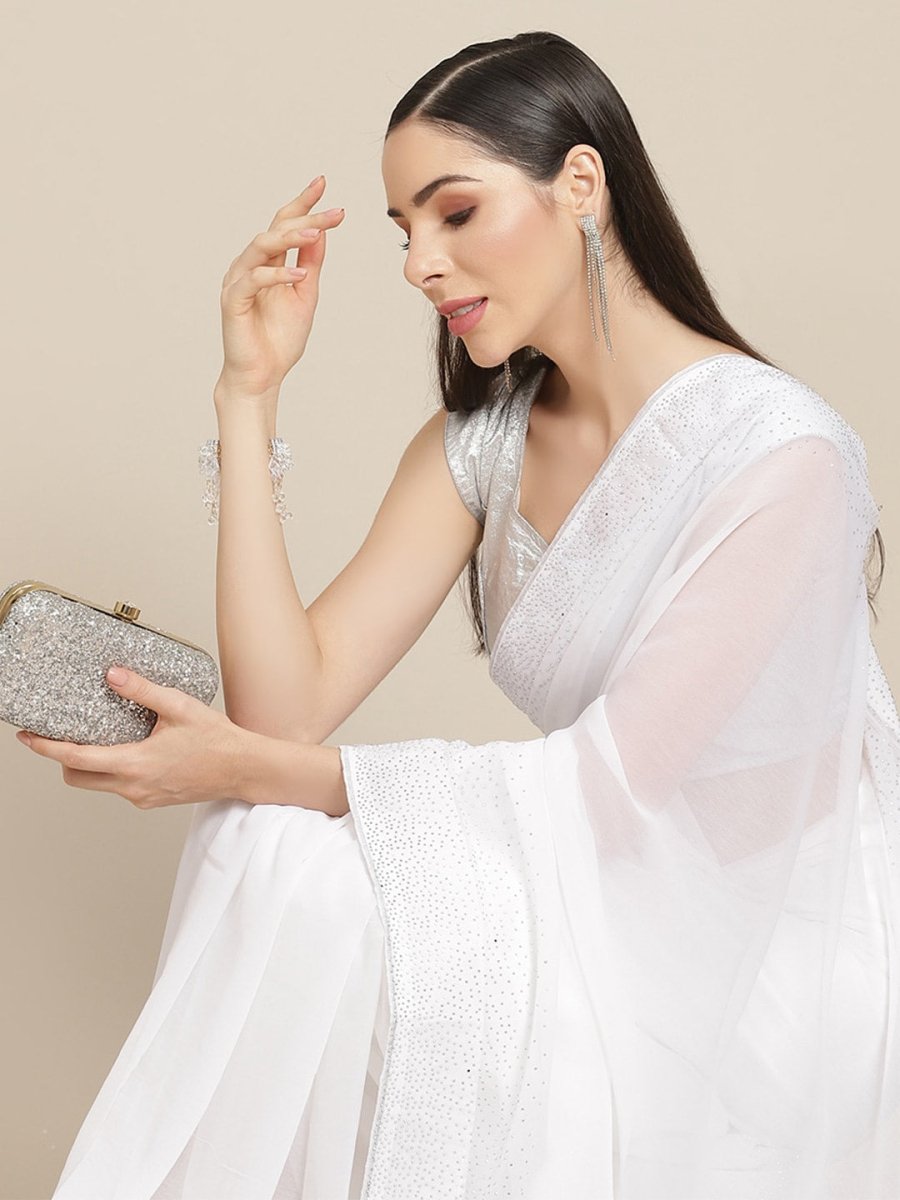 Anouk White Embellished Border Saree - Distacart