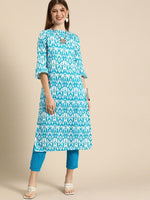 Thumbnail for Anouk Women Blue Ethnic Motifs Printed Regular Pure Cotton Kurta with Trousers - Distacart